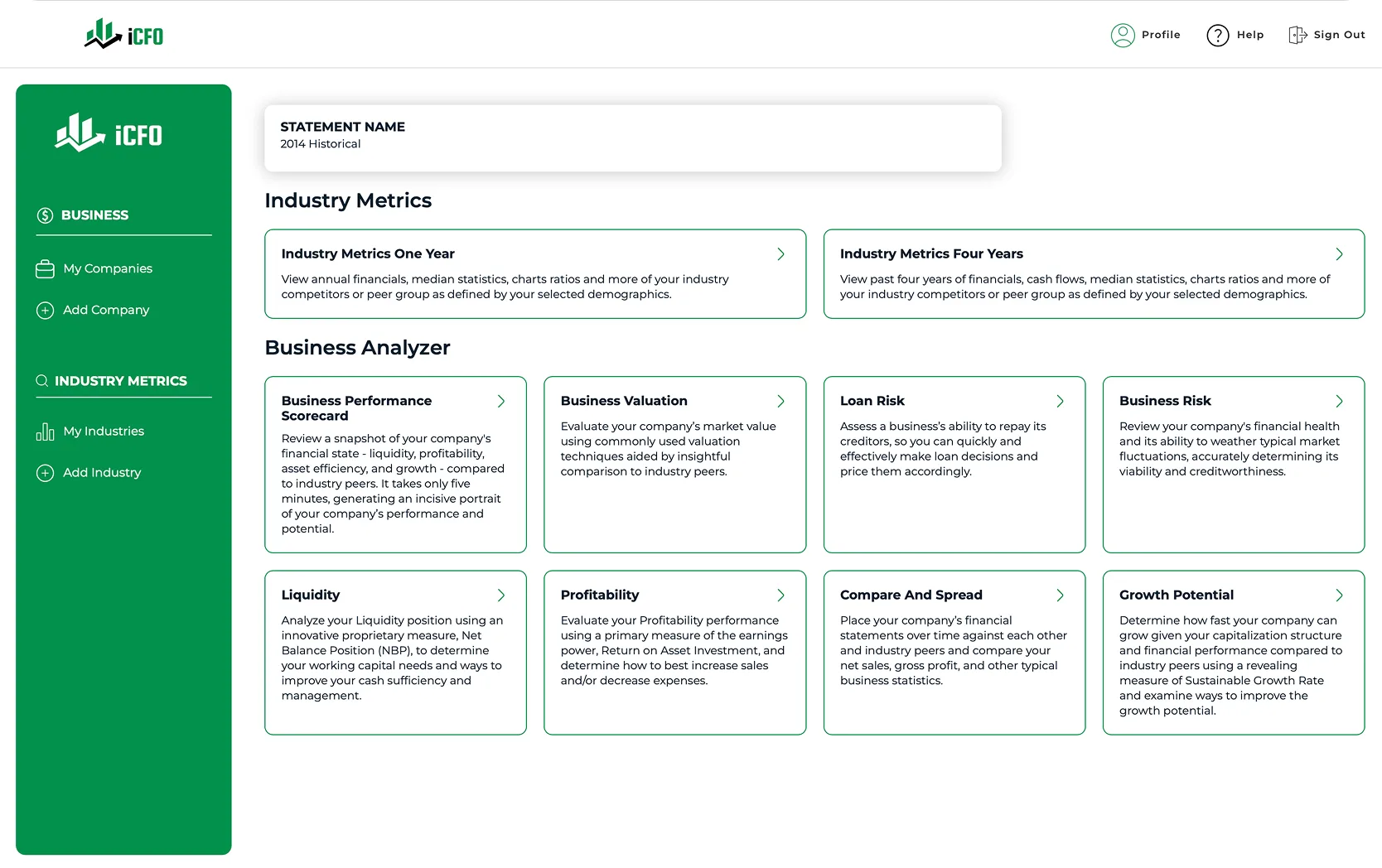 iCFO scenario modeling preview showing Financial Insights